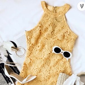 Love Poem Yellow Lace Mini Dress